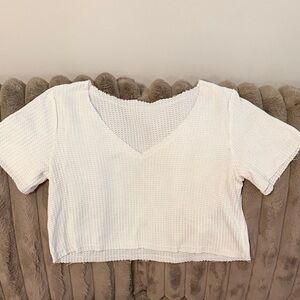 White Waffle V-Neck Crop Top - Women